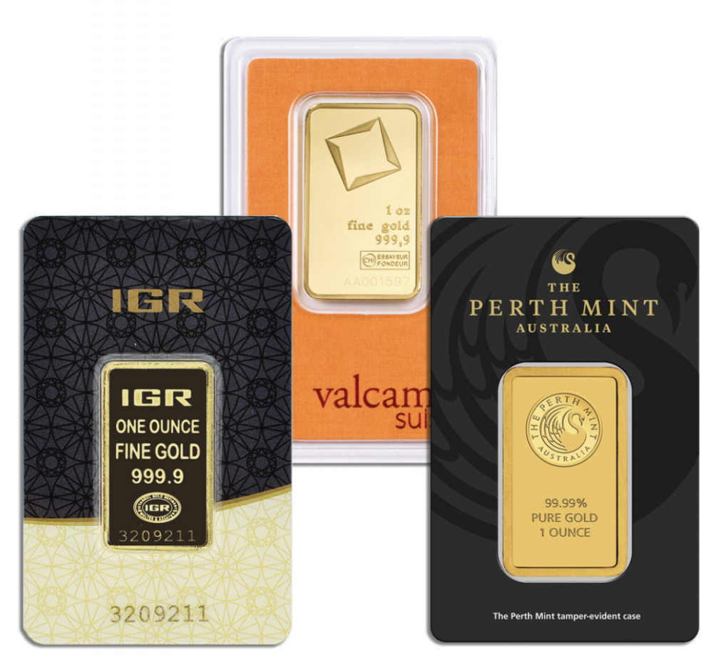 Buy 1 oz Gold Bar (Carded) - Perth Mint, IGR, or Valcambi Suisse