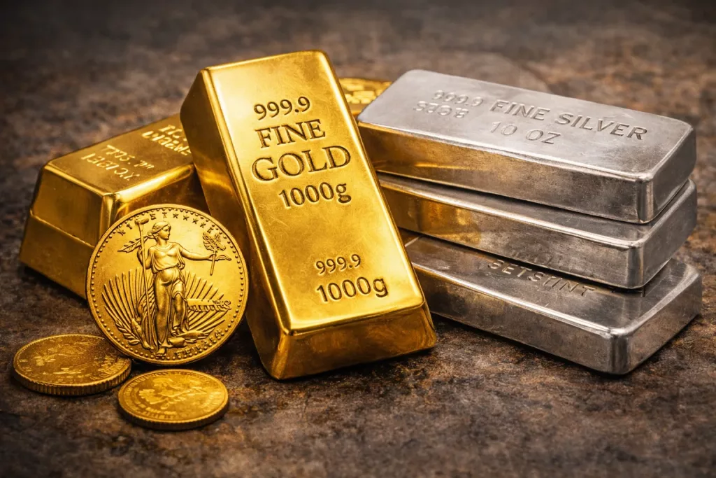 Gold and silver bullion bars
